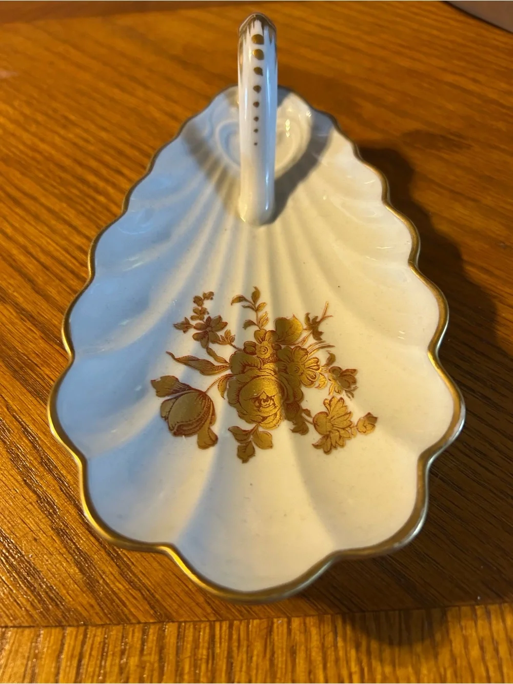 Limoges White Porcelain Server with Gold Floral Motif